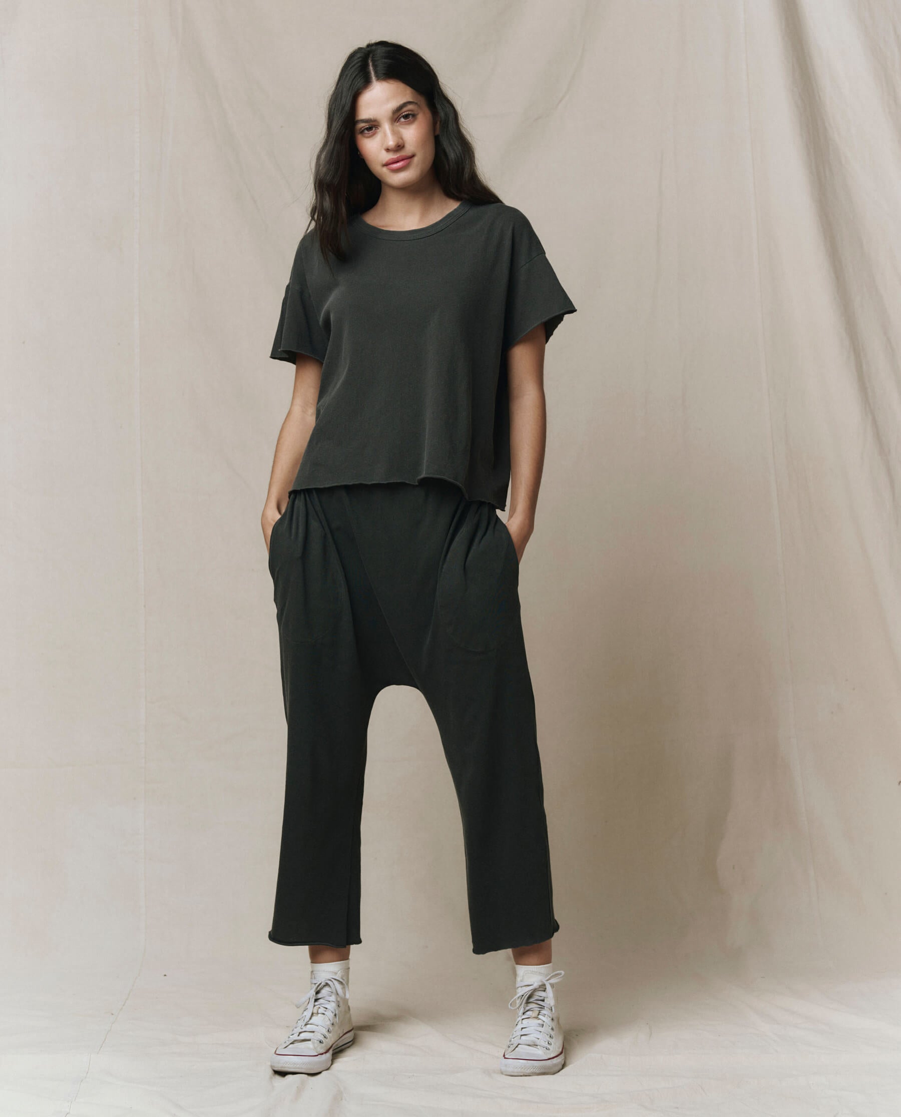 The Crop Tee. Solid -- Washed Black