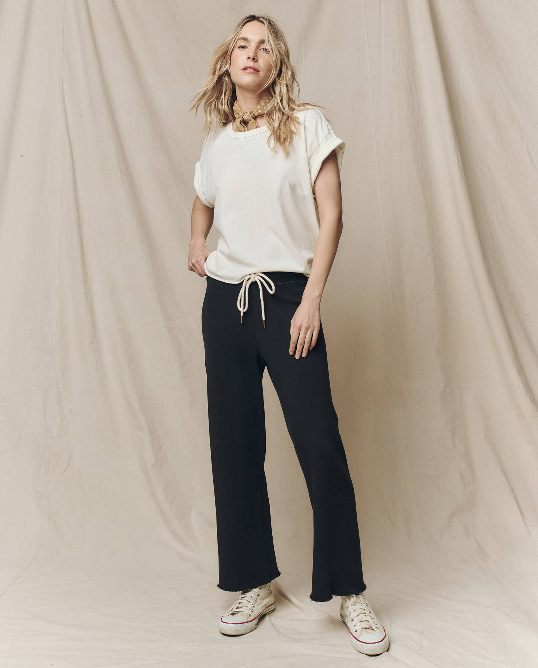 The Wide Leg Cropped Sweatpant. -- Almost Black