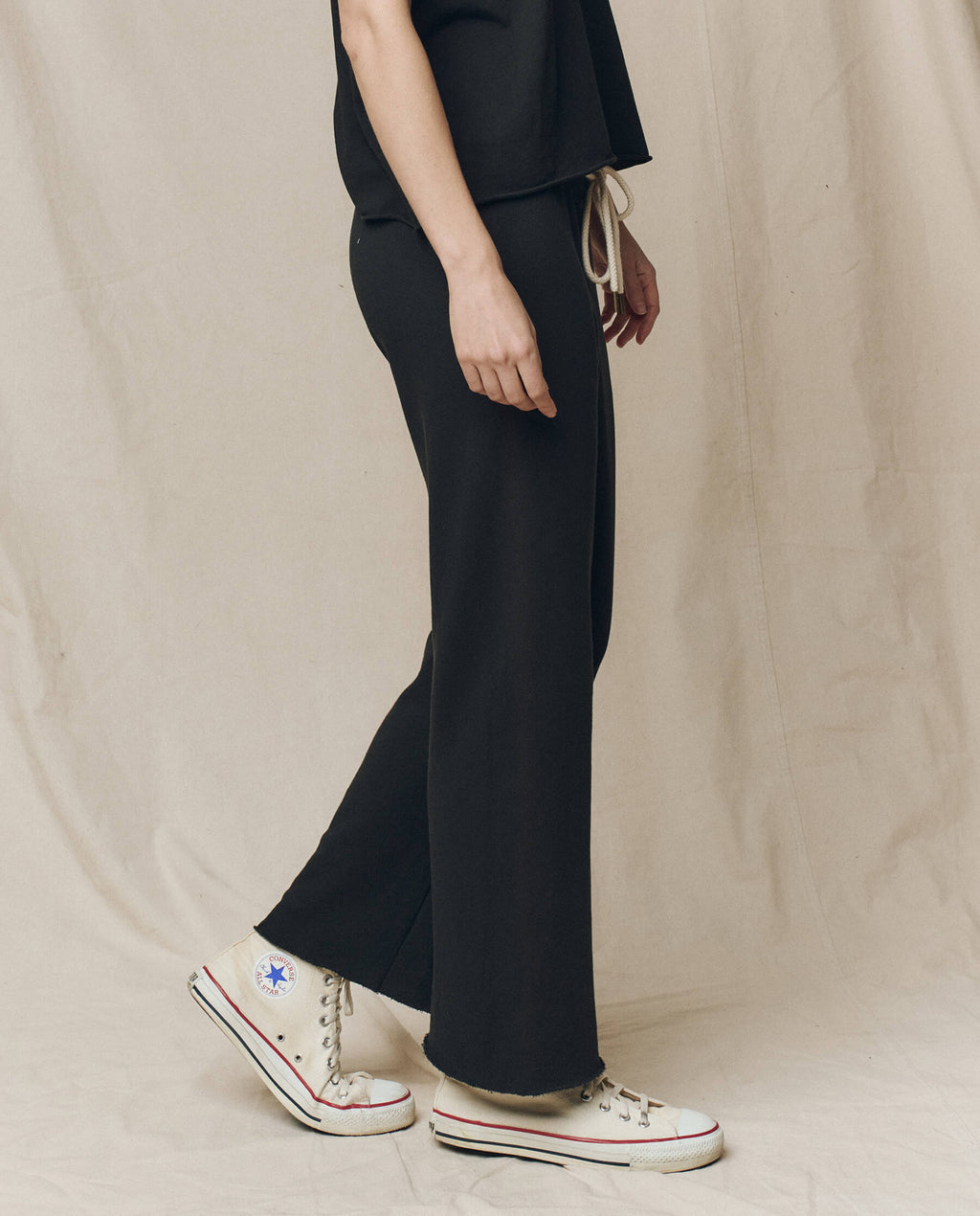The Wide Leg Cropped Sweatpant. -- Almost Black