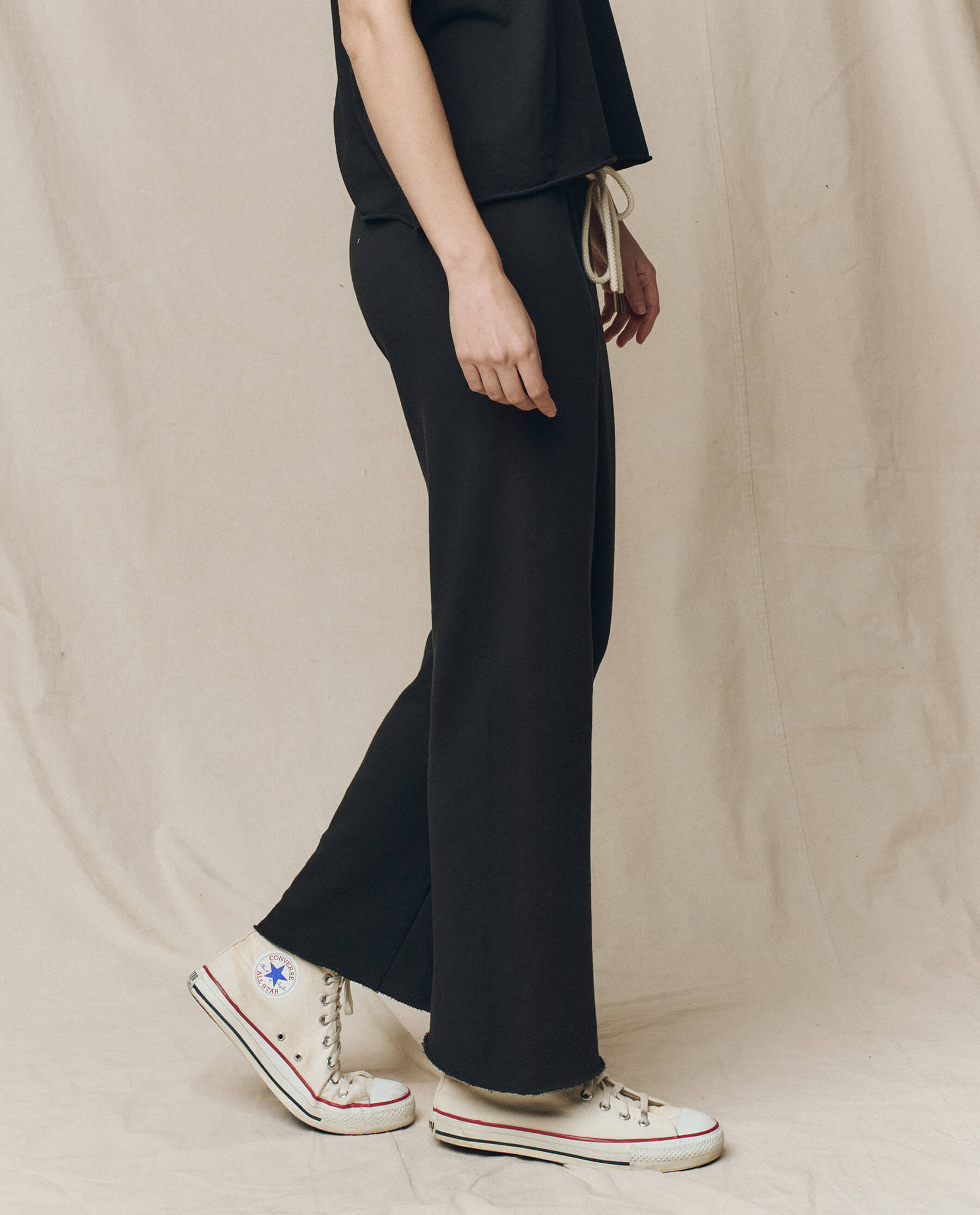 The Wide Leg Cropped Sweatpant. -- Almost Black