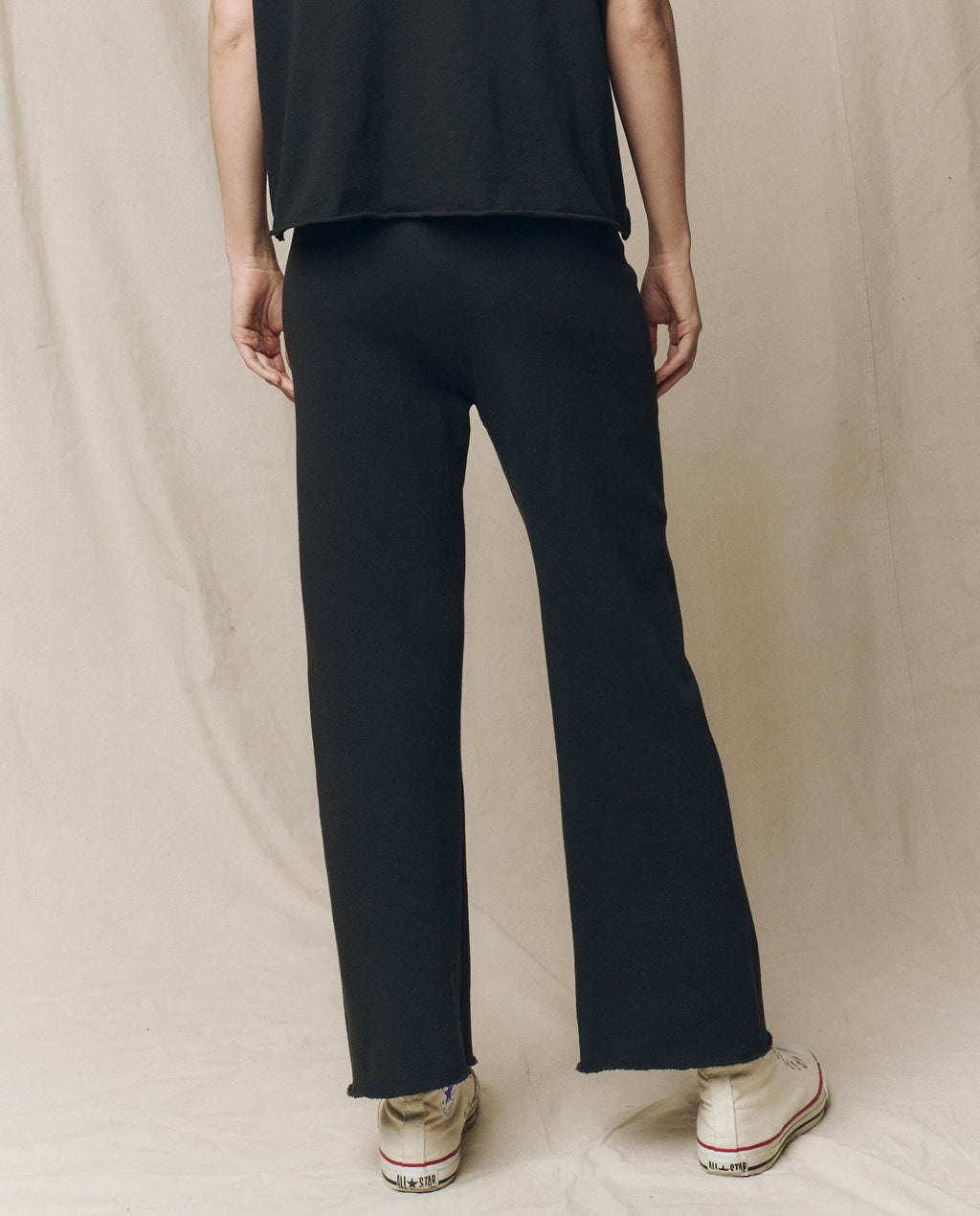 The Wide Leg Cropped Sweatpant. -- Almost Black