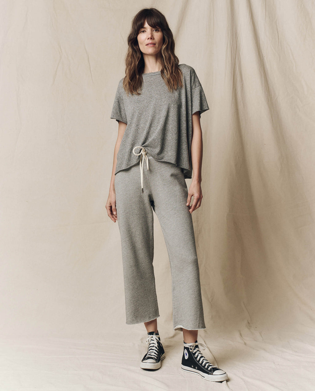 The Wide Leg Cropped Sweatpant. -- Varsity Grey