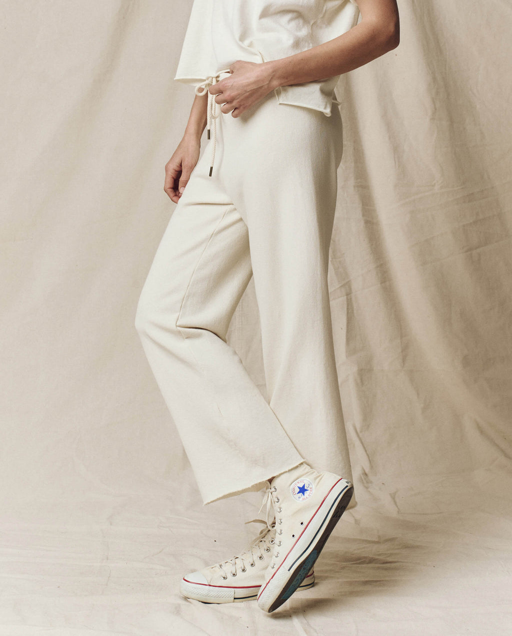The Wide Leg Cropped Sweatpant. -- Washed White