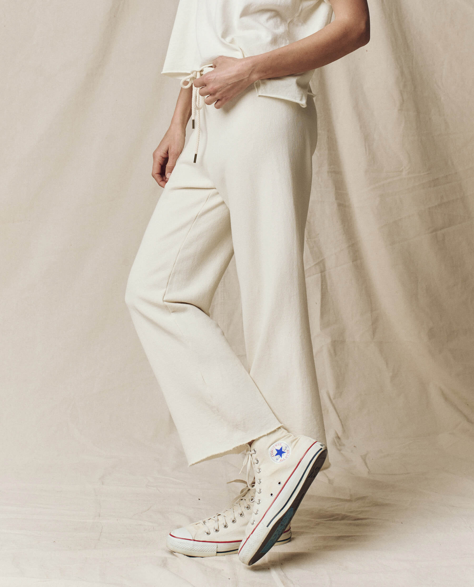 The Wide Leg Cropped Sweatpant. -- Washed White